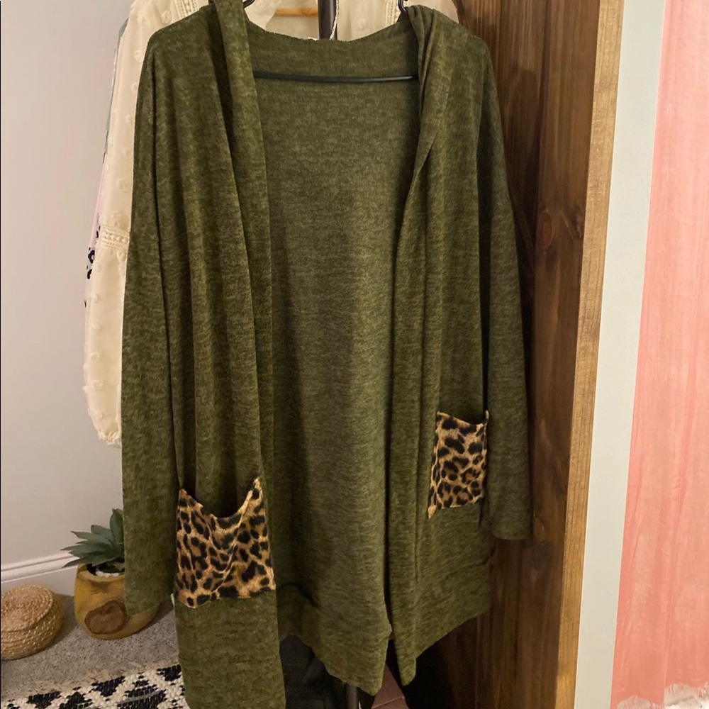 Olive & leopard cardigan
